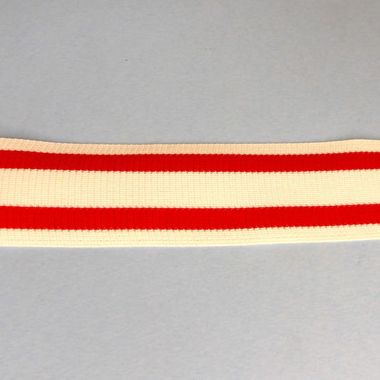 10 Metres Of Thin Webbing / Ribbon White With Two Red Stripes 36mm wide clearance