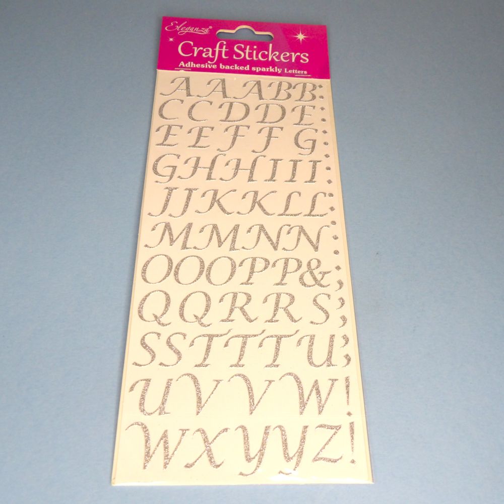 Card Of Craft Stickers Silver Metallic Thin Letters Alphabet Design clearance