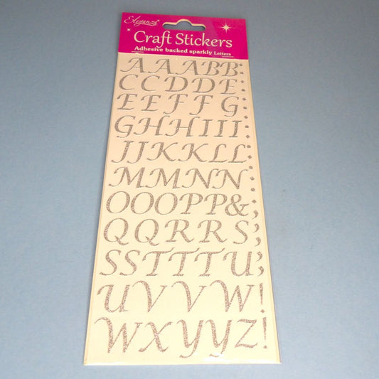 Card Of Craft Stickers Silver Metallic Thin Letters Alphabet Design clearance