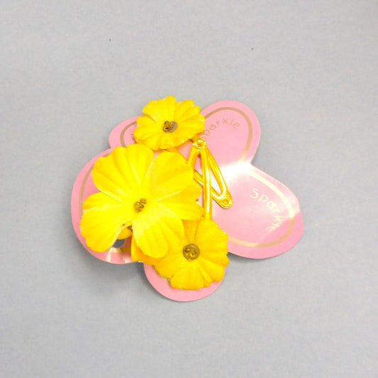 3 Cards Of A Pair Of Small Yellow Flower Hair Slides With A Hair Band clearance