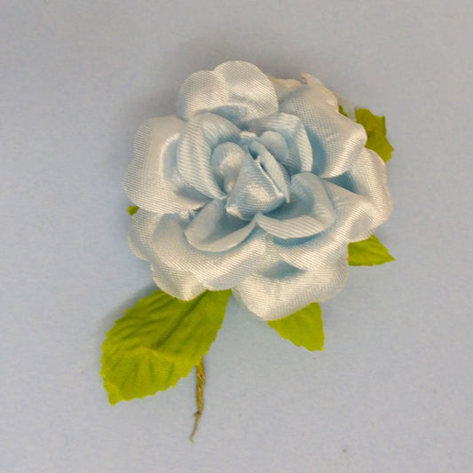 5 Light Blue With Green Leaf Coloured Roses On Wires  60mm Long clearance