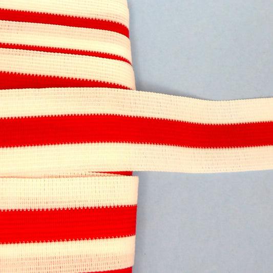 10 Metres Of Thin Webbing / Ribbon White With A Red Stripe In The Centre 34mm wide clearance