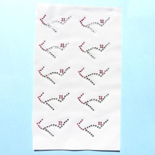 5 Sheet Of 10 Iron on Small Shoe Design Diamante Hot Fix Transfers with 3mm diamantes and Metallic Pink Stones size 55mm clearance