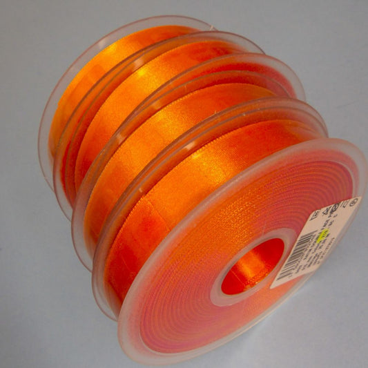 Only One lot of 4 x 25 metre Reel Of Dark Orange 15mm double satin ribbon clearance