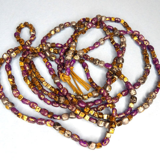 350 Approximately of Metallic Type Beads Cooper and Silver and Purple Some Square and Some Oval size 3mm to 4mm strung on a thin cord clearance