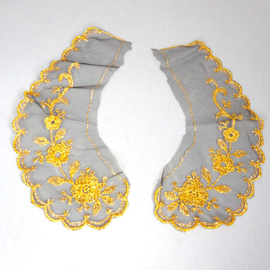 10 Pairs Of Fine Black Net Lace Collars With Gold Lurex Floral Design size 18cm long clearance