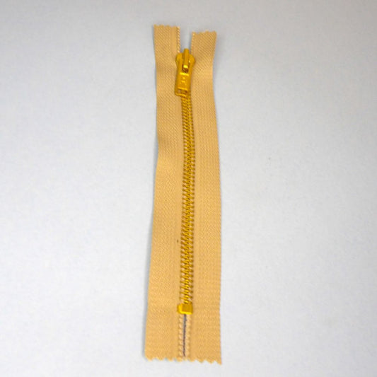 10 Pale Olive Green Jeans Type Zips with Gold Colour Metal Teeth 15cm / 6 inch clearance