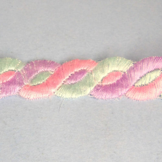 13 Metres Of Pastel Colour Platted Look Braid Lilac / Pink / Light Turquoise 16mm Wide Clearance
