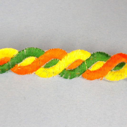 13 Metres Of Bright Platted Look Braid Emerald Green / Yellow /Orange 16mm Wide Clearance Loose in a bag
