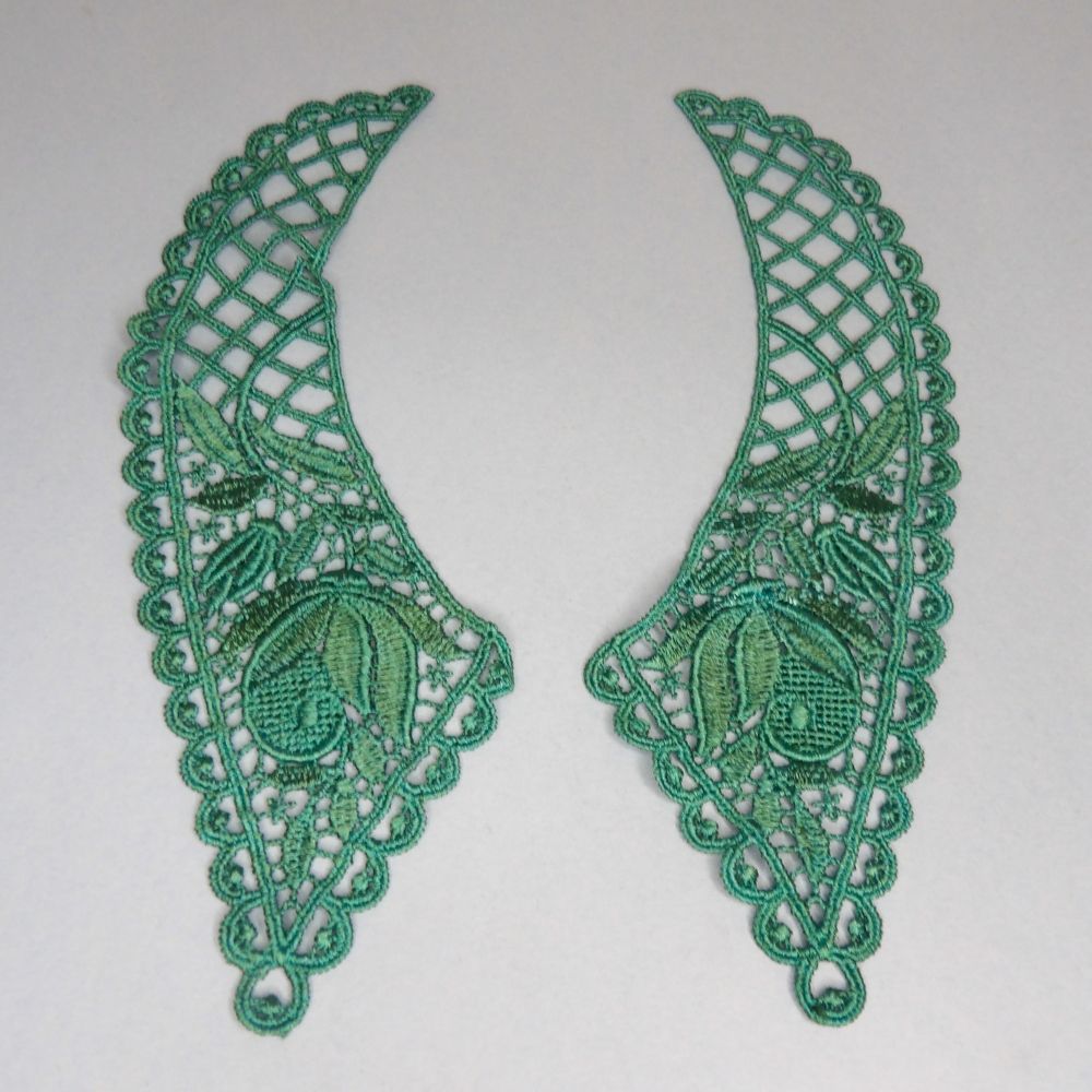 6 Pairs Of Bright Turquoise Lace Collars Guipure Type 22cm x 7cm Each Side Clearance