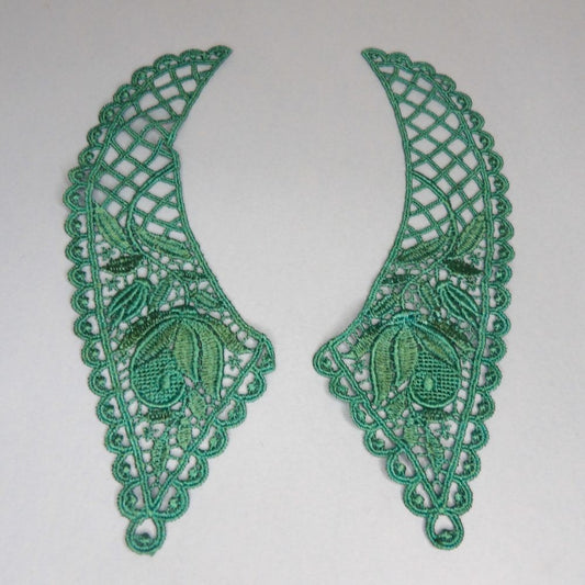 6 Pairs Of Bright Turquoise Lace Collars Guipure Type 22cm x 7cm Each Side Clearance