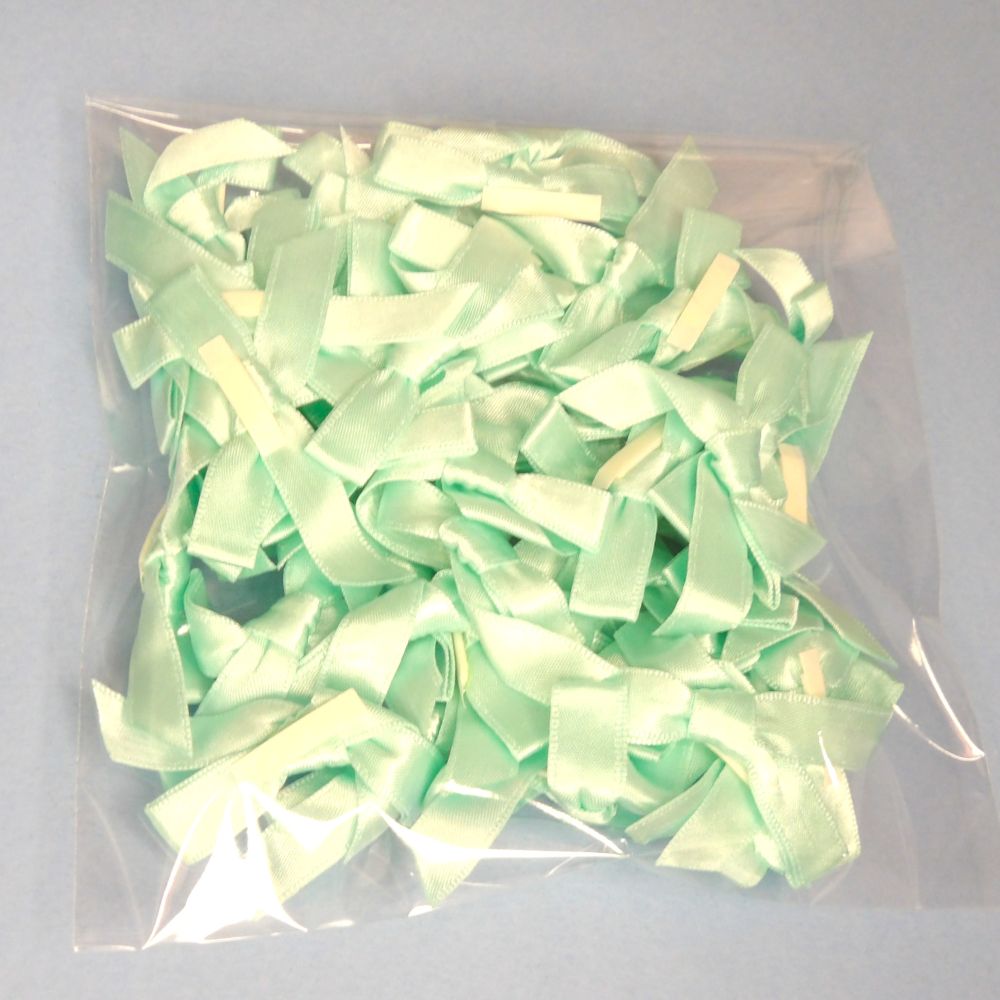 50 Light Turquoise Satin Ribbon Bows Made With 9mm Ribbon and a sticky strip on the back Clearance
