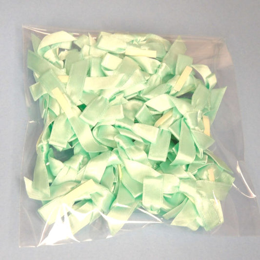 50 Light Turquoise Satin Ribbon Bows Made With 9mm Ribbon and a sticky strip on the back Clearance