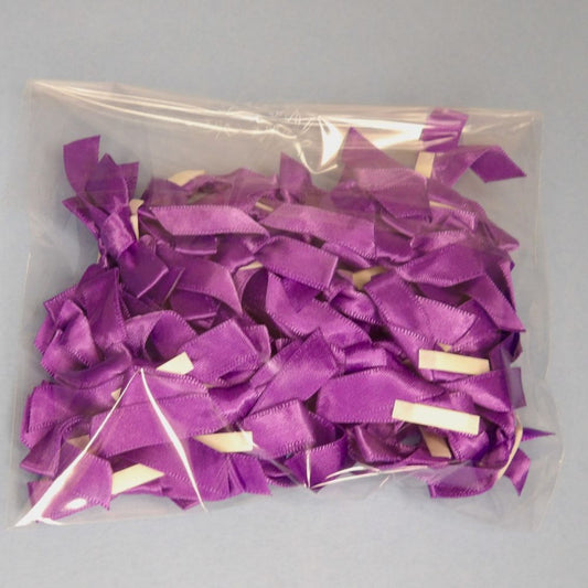 50 Purple Satin Ribbon Bows Made With 9mm Ribbon and a sticky strip on the back Clearance
