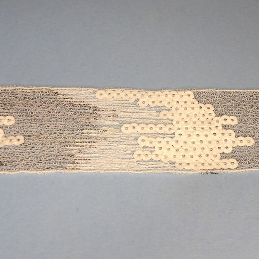 13 Metres Of White and Silver Grey Fine Ribbon Type Braid With Sequin Pattern 45mm Wide Clearance