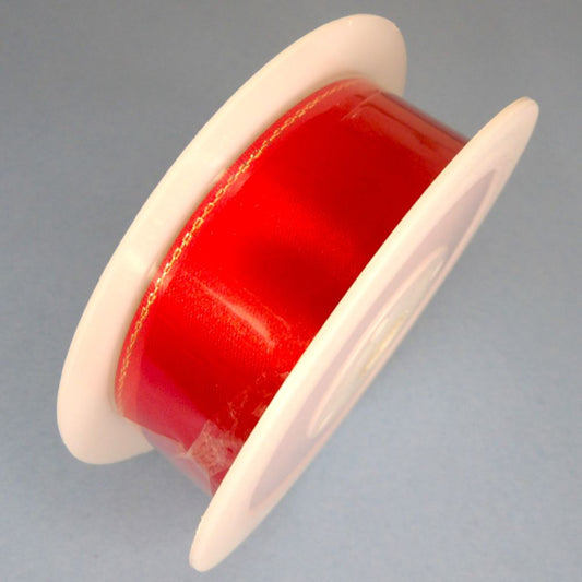 25 Metres Of Red Satin Ribbon Ribbon With Metallic Gold Edge  Design 25mm wide