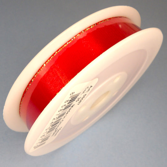 25 Metres Of Red Satin Ribbon Ribbon With Metallic Gold Edge  Design 15mm wide