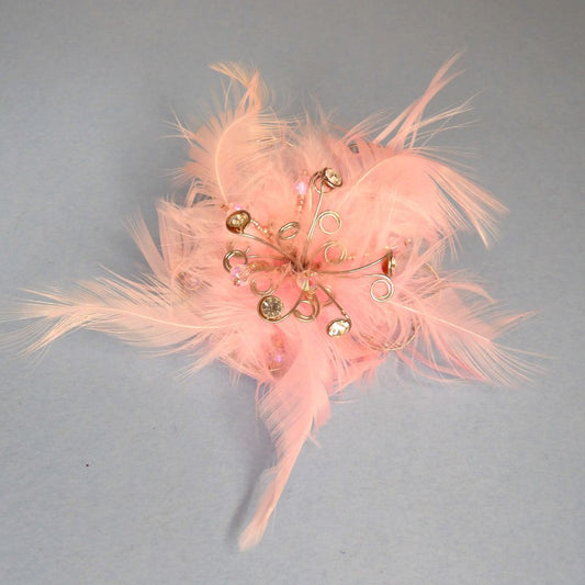 5 Feathers With Diamantes Design Light Pink Brooches Size 55mm Clearance