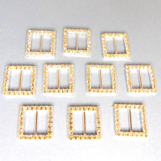 10 Square Shaped Buckles Sparkly  Diamantes Set In Silver Colour Metal 15mm bar size 21mm clearance