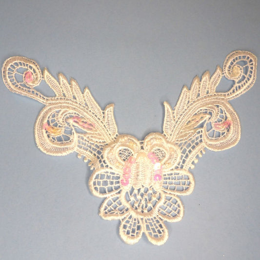 5 White Guipure Type Lace Motifs With Beads And Sequins 23cm x 16cm Clearance