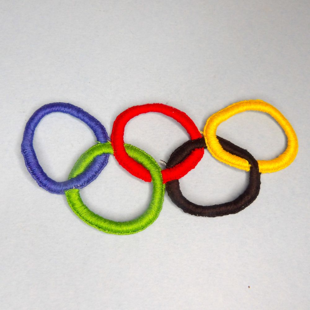 5 Bright Coloured Embroidered Rings Joined Together Design Sew On Motifs Size 11cm x 6cm Clearance