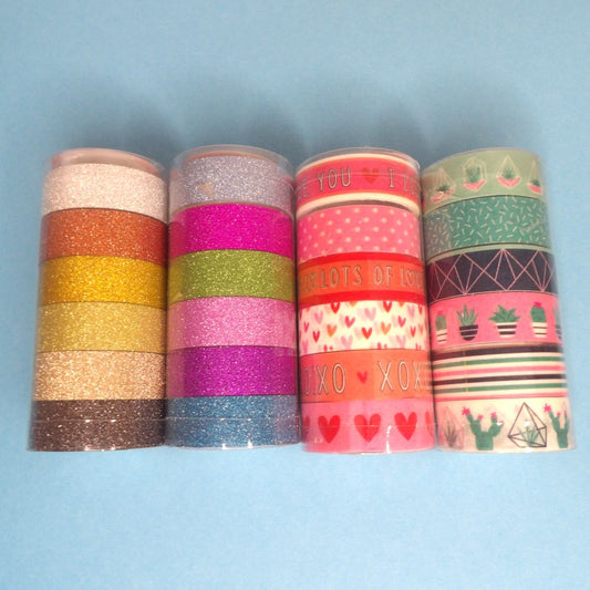 Only One Lot Of 34 Packs Of 6 Small Reels Of Assorted Love To Craft Adhesive Tape Washi And Glitter Tape Tubes 15mm wide Clearance