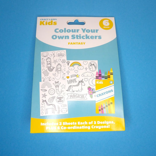 3 x Craft Label Kids Colour Your Own Stickers Fantasy Designs