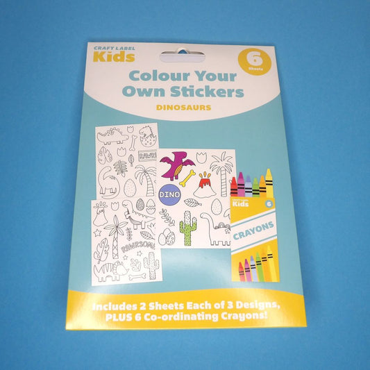 3 x Craft Label Kids Colour Your Own Stickers Dinosaur Design