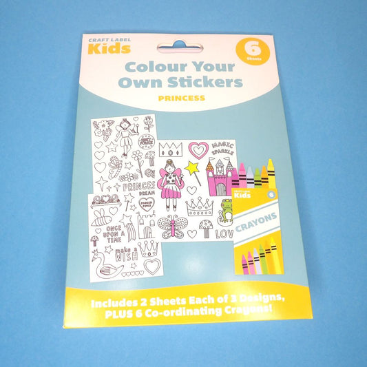 3 x Craft Label Kids Colour Your Own Stickers Fairy Princess Designs
