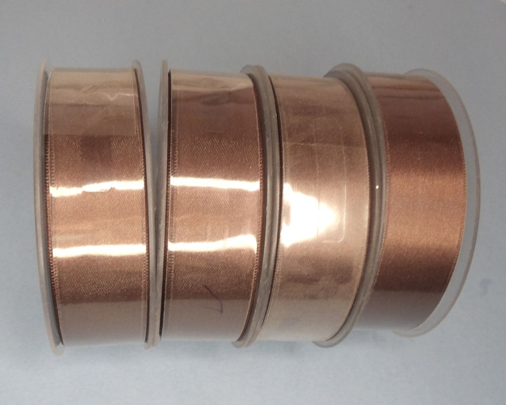 Only One lot Of 4 Dark Brown x 25 metre Reel Of 25mm Double Satin Ribbon Clearance