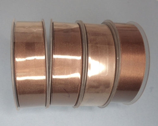 Only One lot Of 4 Dark Brown x 25 metre Reel Of 25mm Double Satin Ribbon Clearance
