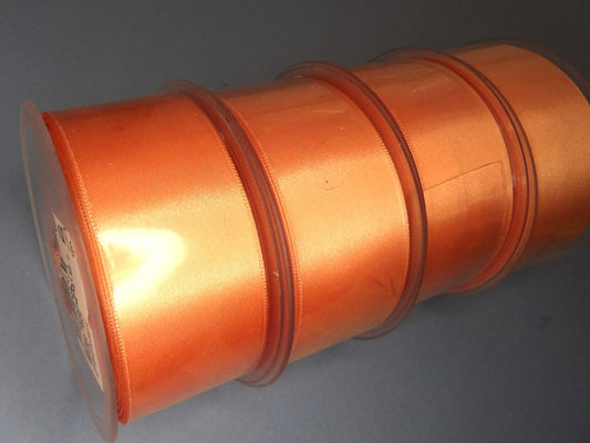 Only One lot Of 4 Peach x 25 metre Reel Of 35mm Double Satin Ribbon Clearance