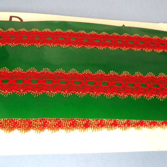 49 Metre Card Of Knitting In Lace Red With Metallic Gold Edge 32mm Wide Dovecraft Brand