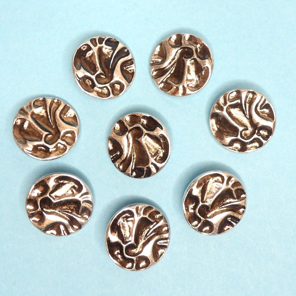 20 Large Silver Coloured Metal Shank Buttons With Dark Random Design 25mm Clearance