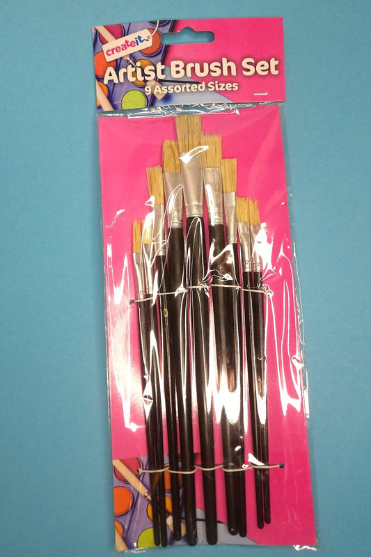 Pack Of 9 Assorted Artist Paint Brushes