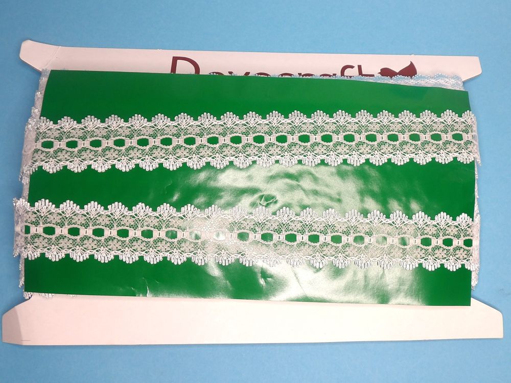 48 Metres Of White / Light Blue Knitting In Lace 32mm Wide Clearance