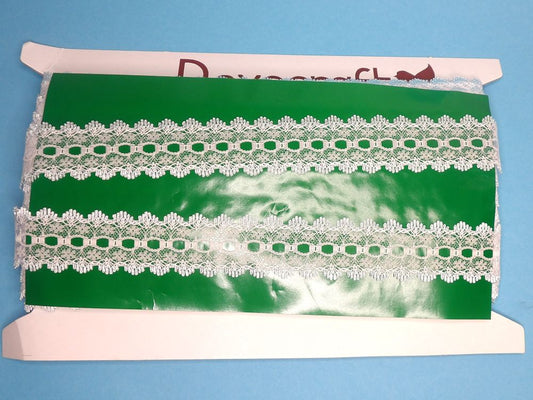48 Metres Of White / Light Blue Knitting In Lace 32mm Wide Clearance