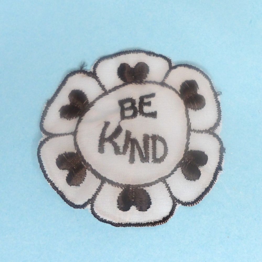 12 Flower Shape Black Embroidered See Through Motifs With Be Kind Design Size 70mm Clearance
