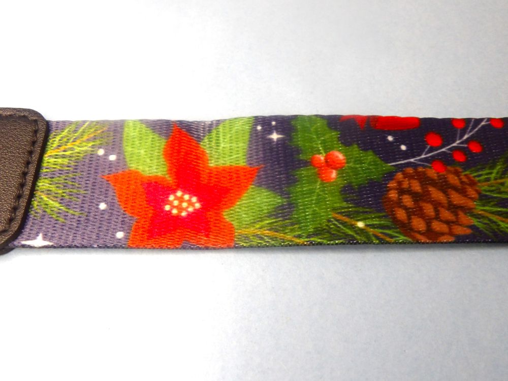 Christmas Design 38mm wide x 1 Metre Long Webbing Strap With Key Ring Black Imitation Leather Zip Purse And Has 2 Metal Swivel Clasps On each End Abusable Length