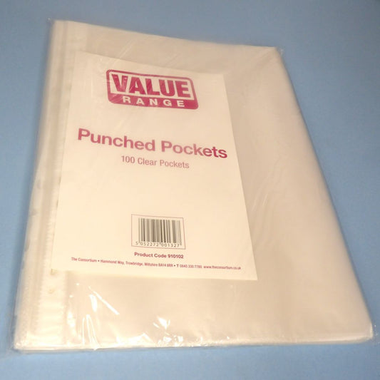 100 A4 Clear Plastic Poly Punched Pockets Filing Wallets Sleeves For Ring Binders Clearance