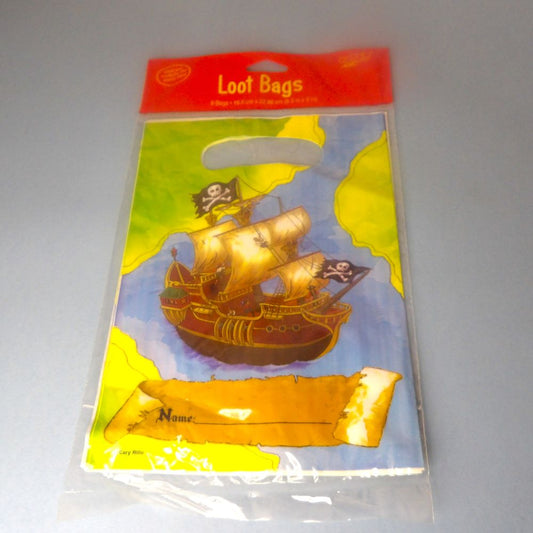 Only One Lot Of 43 Packs Of 8 Plastic Party Bags Pirate Design Size 16cm x 22cm