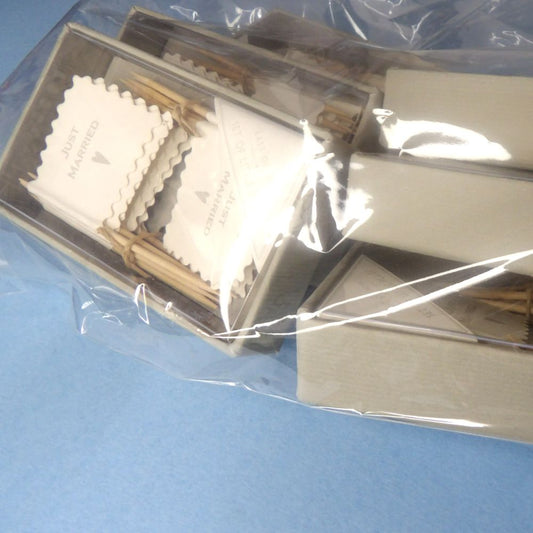 Only One Lot Of 6 Boxes Of 16 Mini Ivory Just Married Flags On Toothpick East Of India Brand Size  8cm