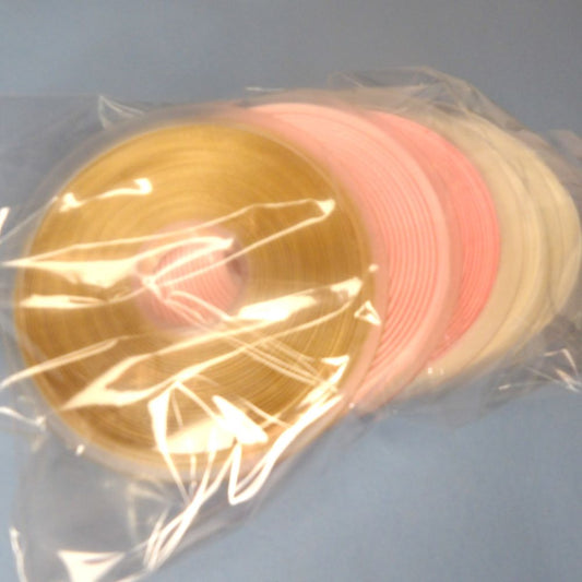 Only One lot Of 2 white 2 light pink 1 dark cream x 25 metre Reel Of 6mm Double Satin Ribbon Clearance