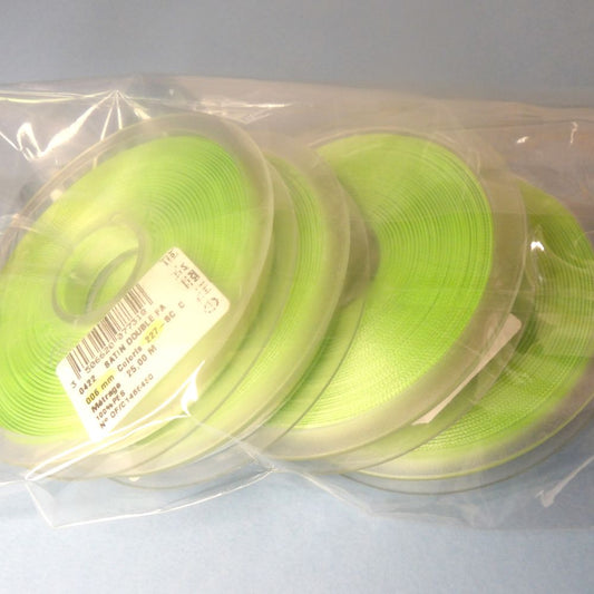 Only One lot Of 4 mint green x 25 metre Reel Of 6mm Double Satin Ribbon Clearance