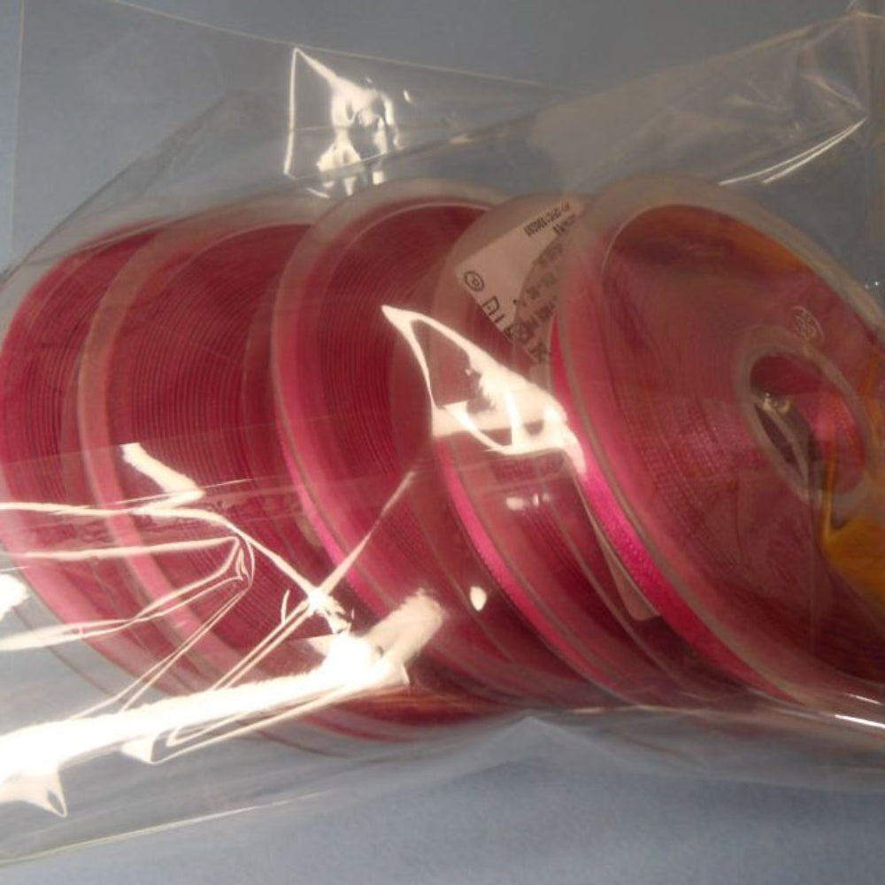 Only One lot Of 5 cerise x 25 metre Reel Of 6mm Double Satin Ribbon Clearance