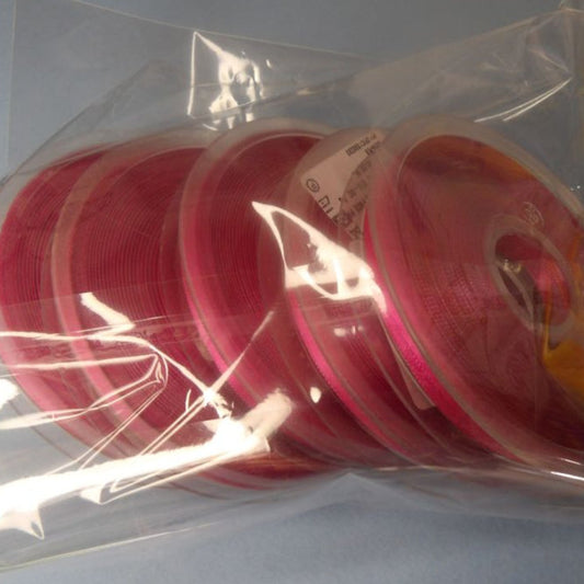Only One lot Of 5 cerise x 25 metre Reel Of 6mm Double Satin Ribbon Clearance