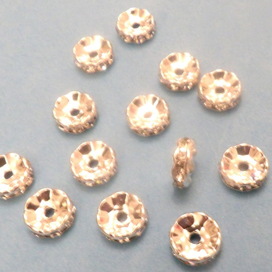 20 Diamante 10mm Silver Colour Metal With Clear Crystal Diamantes Size 10mm x 3mm for between beads Clearance