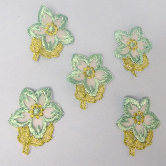 60 Light Turquoise With Green Leaves Lace Flower Sew On Motifs Size 60mm x 50mm clearance