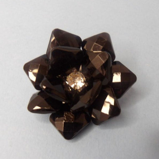 Black Facetted Petals Brooch With Diamante Centre Size 50mm Clearance