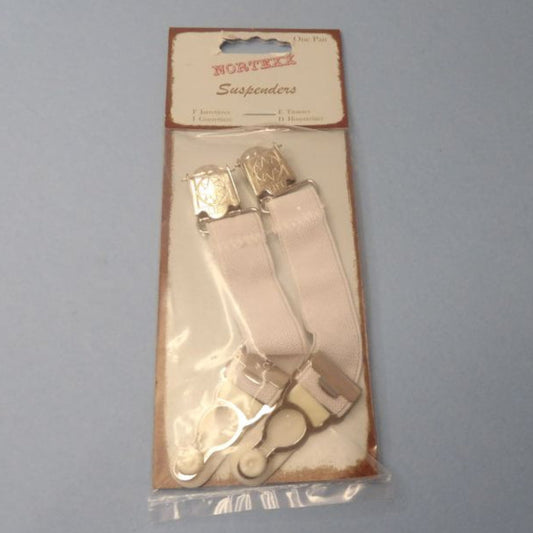 Only One lot of 4 Cards Of one Pair Of White Clip on Suspenders Adjustable Metal Fasteners